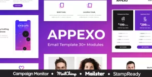 Appexo - App Responsive Email Template + Mailster + StampReady Builder + Mailchimp Editor