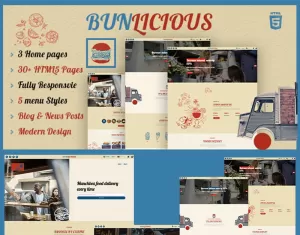 Bunlicious  Food truck and Restaurant HTML 5 Website Template
