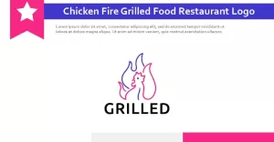 Chicken Fire Flame Grilled Food Restaurant Monoline Logo