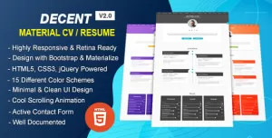 Decent - Material Design Professional CV/Resume HTML Template