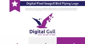 Digital Pixel Seagull Bird Flying Online Computer Technology Logo