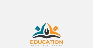Education Logo Concept For Book, Happy Children, Pen Icon