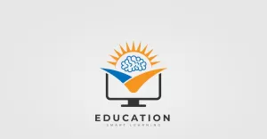 Education Logo Design Concept For Light Bulb, Computer, Books, And Human Brain