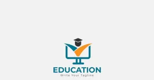 Education Logo With Computer And People - TemplateMonster