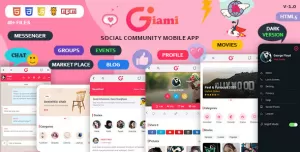 Giami Online Social Community PAW Mobile App UI Kit with Market Place Template