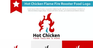 Hot Chicken Flame Fire Rooster Food Restaurant Logo