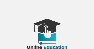 Online Education Logo Design With Book, Cap, And Hand Cursor