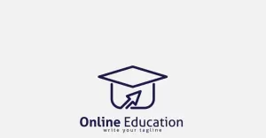 Online Education Logo Design With Cap Icon And Mouse Pointer