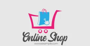 Online Shopping Logo Design Template With Shopping Bag E-Commerce Web Or Business.