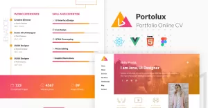 Portolux - React Vue HTML en Figma Portfolio Online CV-sjabloon