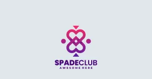 Spade Club Line Art Gradient Logo