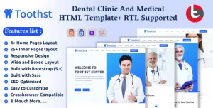 Toothst - Dental Clinic And Medical HTML Template+ RTL Supported