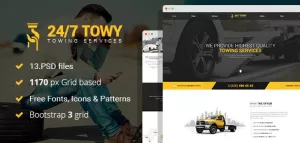 Towy - Emergency Auto Towing and Roadside Assistance Service PSD Template