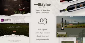 Wyine - Vineyard, Winery & Wine Shop Website Adobe XD Template