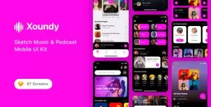 Xoundy - Sketch Music & Podcast Mobile UI Kit