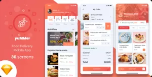 Yummer - Food Delivery Mobile App Sketch UI Template