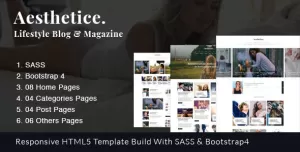 Aesthetics  Lifestyle & Magazine, Bootstrap4, SASS Template