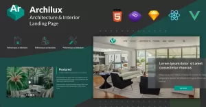 Archilux - Architect en interieur React Vue HTML-sjabloon voor bestemmingspaginas