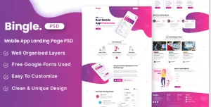 Bingle - Mobile App Landing Page PSD Template