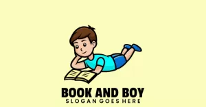 Boy Reads Book Cartoon Logo