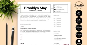 Brooklyn May - CV-mall för företagsjurister med följebrev för Microsoft Word & iWork-sidor