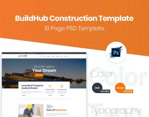 BuildHub Construction, Renovation, Interior Design Company PSD Template