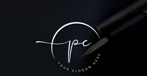 Calligraphy Studio Style PC Letter Logo Design