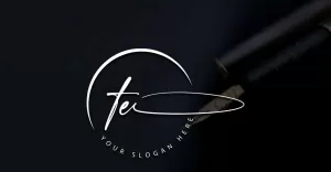 Calligraphy Studio Style TE Letter Logo Design