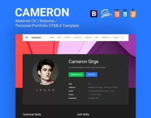 Cameron - Material CV / Resume / vCard / Portfolio Html Template Website Template