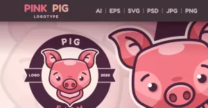 Cartoon Character Animal Pig - Logotype, Logo Template Graphics