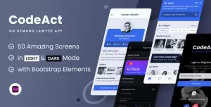 CodeAct  On Demand Lawyer, Mobile App and Landing Page UI Template For Adobe XD