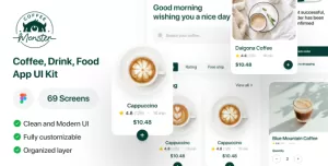CoffeeMonster - Coffee, Food, Drink App UI Kit