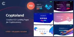 Cryptoland - ICO Landing Pages & Cryptocurrency PSD Pack