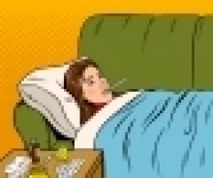 Flu Sick Girl Lies in Bed Pop Art Vector