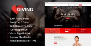 Giving - NGO and Charity HTML Template with Builder and Dashboard pages