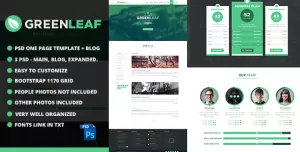 GreenLeaf One Page Web + Blog PSD Template