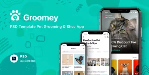 Groomey - PSD Template Pet Grooming & Shop App