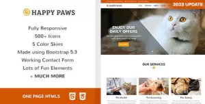 Happy Paws - Pet Responsive One Page HTML