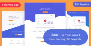 iSaas -Software, App, Saas Landing PSD Template