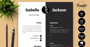 Isabella Jackson - Modern CV-mall med personligt brev för Microsoft Word & iWork-sidor
