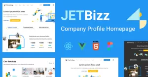 JetBizz - React Vue HTML- en Figma Marketing-bestemmingspaginasjabloon