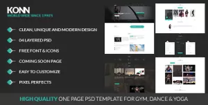 KONN - One Page PSD Template for Gym, Yoga & Dance