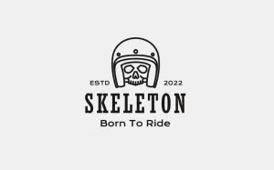 Line Art Skull With Helmet Rider Motorcycle Club Logo Design