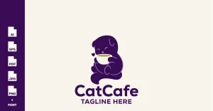 Minimal Artistic Cat Cafe Logo Template - TemplateMonster