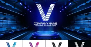 New Technology V Letter Logo Design-Brand Identity