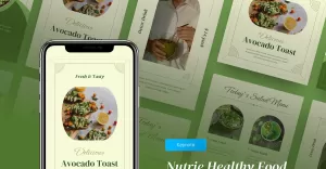 Nutrie - Healthy Food Instagram Post and Stories Keynote Template