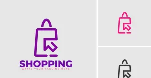 Online Shopping Logo Design Template With Shopping Bag For E-Commerce Web Or Business.