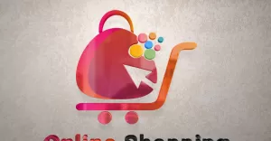 Online Shopping Logo With Shopping Bag ,Cart And Mouse Pointer