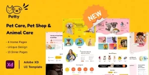 Petty - Pet Care and Pet Shop Website Adobe XD Template