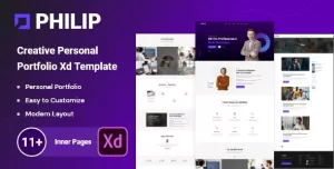 Philip - Creative Personal Portfolio Adobe XD Template  Portfolio UI Template